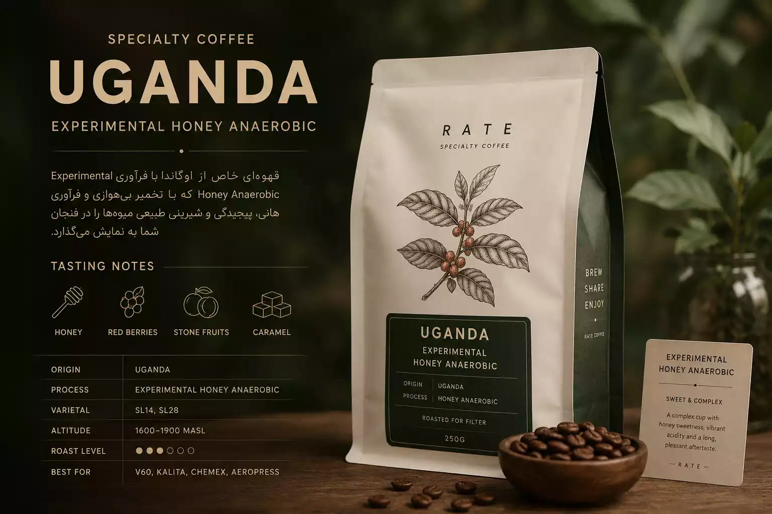 قهوه تخصصی اوگاندا – فرآوری Experimental Honey Anaerobic